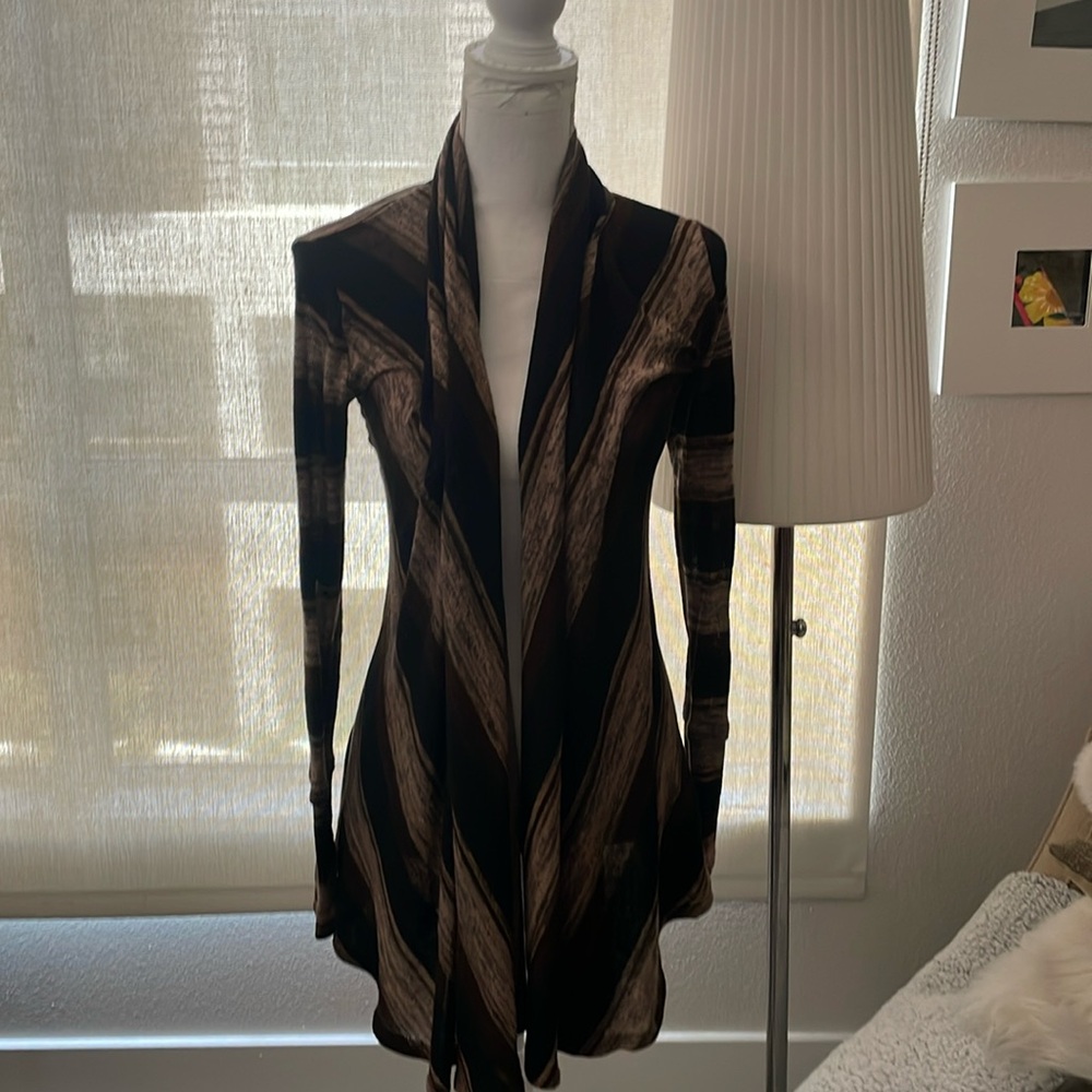 Veronica M EUC Vertical Striped  Cascading Waterfall Cardigan